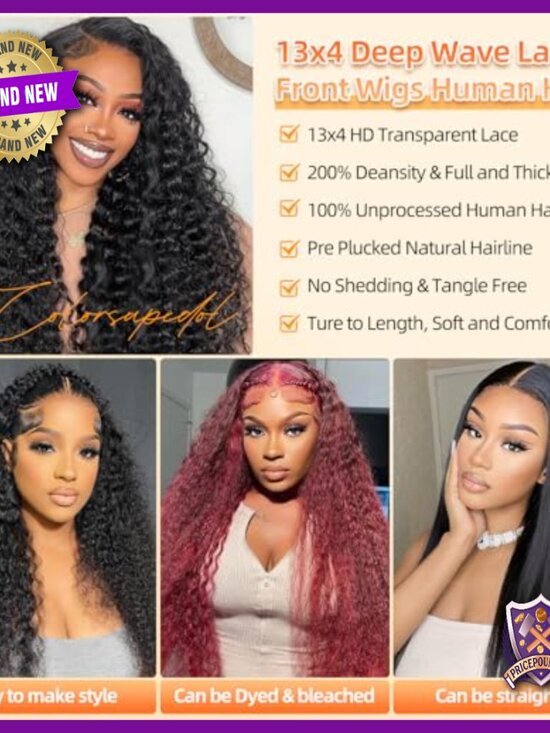 32 Inch Deep Wave Lace Front Wig Human Hair Pre Plucked Glueless main image 5